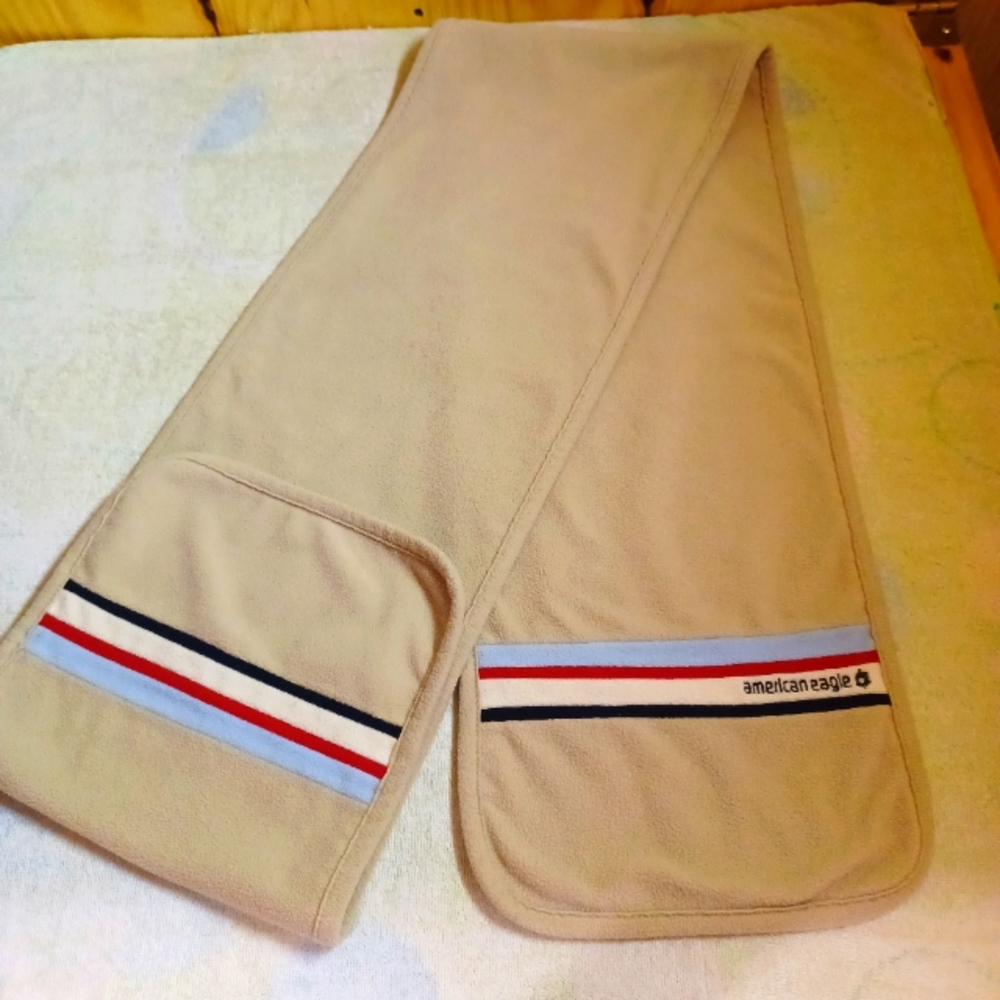 American Eagle Polyester Scarf, Beige With Color Blocks And Name